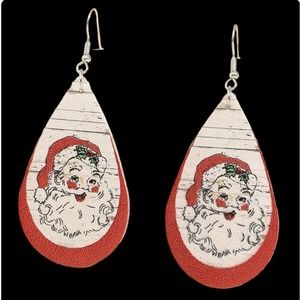 Christmas Santa Claus Teardrop Dangle Earrings PU Leather Jewelry